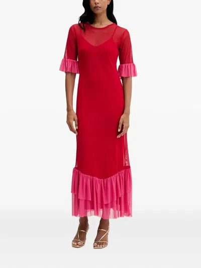 Never Fully Dressed Ruffled Mesh Maxi Dress In Red