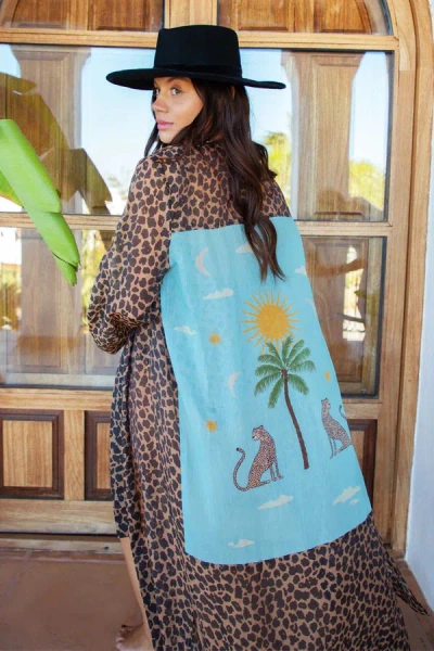 Never Fully Dressed Running Wild Leopard Calypso Kimono In Blue