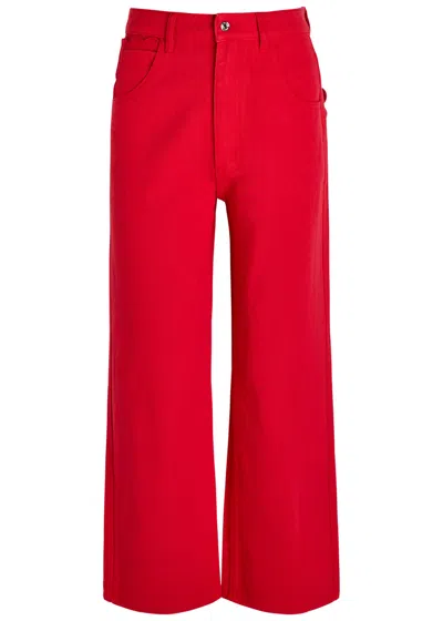 Never Fully Dressed Scallop Cropped Wide-leg Jeans In Red