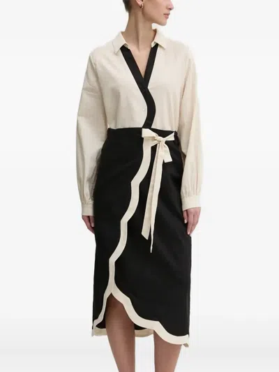 Never Fully Dressed Scallop-detail Wrap Blouse In Neutral