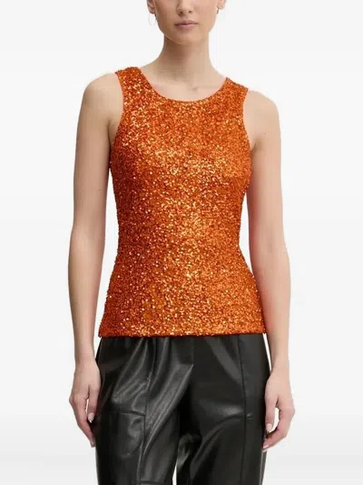 Never Fully Dressed Sequin Crew-neck Top In Orange