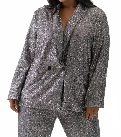 Never Fully Dressed Sequin Sparkle Blazer In Grey Sequin In Gray