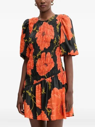 NEVER FULLY DRESSED 抽褶花卉中长连衣裙