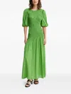 Never Fully Dressed Shirred Puff-sleeve Maxi Dress In Green