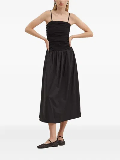 Never Fully Dressed Sleeveless Ruched Midi Dress In Black