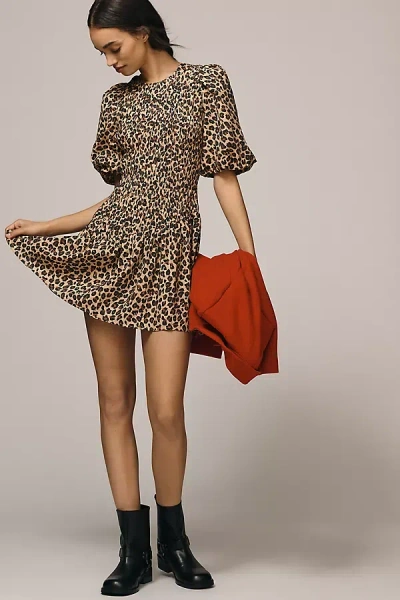 Never Fully Dressed Smocked Mini Dress In Animal Print