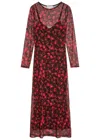 Never Fully Dressed Soho Cherry-print Mesh Midi Dress In Multi