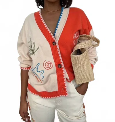 Never Fully Dressed Sol De Palma Calle Cardigan In Cream In Orange