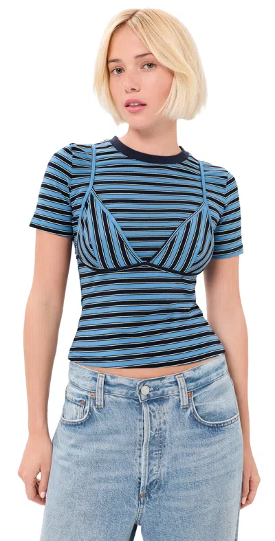 Never Fully Dressed Stripe Bra Baby T-shirt Blue In Multi