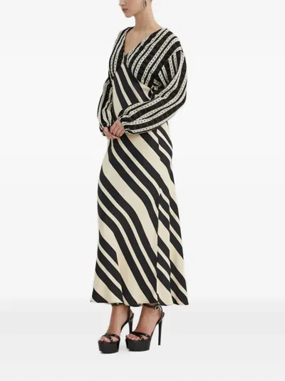 Never Fully Dressed Striped Knit-paneled Maxi Dress In Black