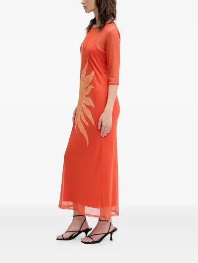 Never Fully Dressed Sun-print Mesh Maxi Dress In Orange