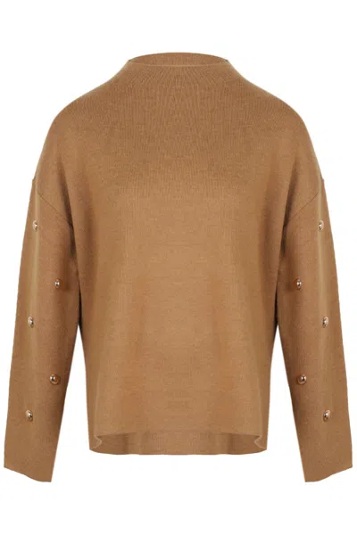 Never Fully Dressed Tan Stud Evie Knit Jumper In Brown