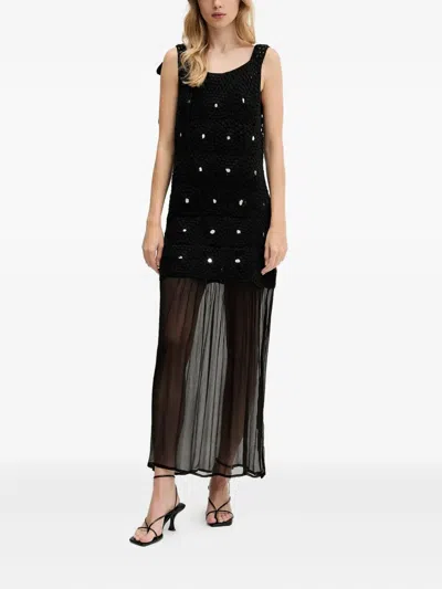 Never Fully Dressed Tie-detail Embellished Maxi Dress In Black