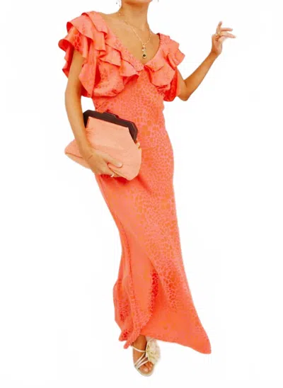Never Fully Dressed Tilda Maxi Dress In Pink Animal Jacquard In Orange