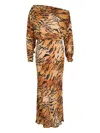 Never Fully Dressed Tilly Tiger-print Chiffon Midi Dress In Brown