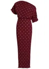 Never Fully Dressed Tilly Polka-dot Plissé Midi Dress In Burgundy