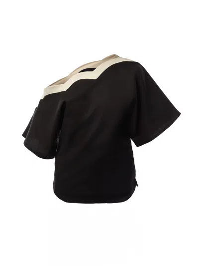 Never Fully Dressed Contrast Off-shoulder Asymmetric Top In Black