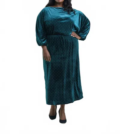 Never Fully Dressed Velvet Tilly Midi Dress In Emeralds In Blue