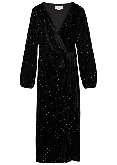 Never Fully Dressed Vienna Crystal-embellished Velvet Midi Wrap Dress In Black