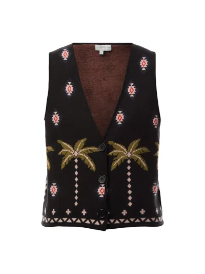 Never Fully Dressed Havana Intarsia Knitted Waistcoat In Black