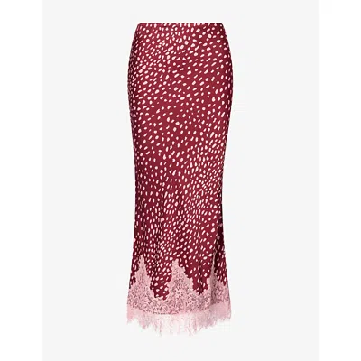 Never Fully Dressed Womens Burgundy Maeva Printed Satin Skirt