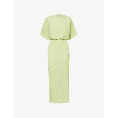 Never Fully Dressed Womens Green Tilly Dot Pleated Midi Dress