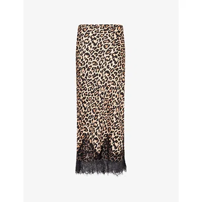 Never Fully Dressed Womens Maeva Leopard-print Satin Midi Skirt Brown