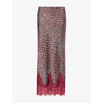 Never Fully Dressed Womens Maeva Printed Satin Midi Skirt Chocolate