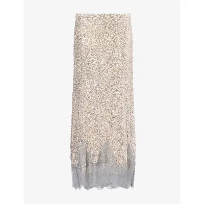 Never Fully Dressed Womens Maeva Sequinned Midi Skirt Silver