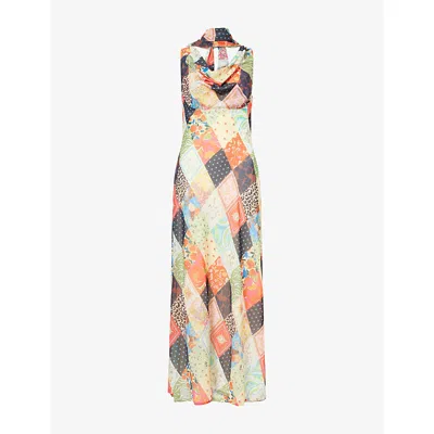 Never Fully Dressed Womens Multi Sophie Cowl-neck Woven Maxi Dress