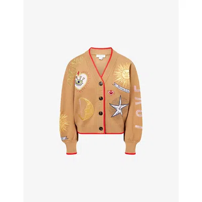 Never Fully Dressed Womens Mystical Embroidered Knitted Cardigan Camel