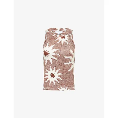 Never Fully Dressed Womens Chocolate Soleil Dorris Printed Rib Stretch-jersey Top Xl In Brown