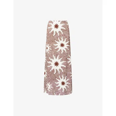 Never Fully Dressed Womens Chocolate Soleil Dorris Printed Stretch-jersey Midi Skirt Xs In Brown