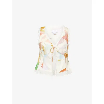 Never Fully Dressed Womens Multi Soleil Maisie Front-tie Printed Woven Top