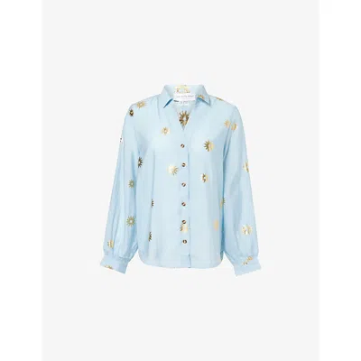 Never Fully Dressed Womens Blue Sun Miley Printed Woven Shirt