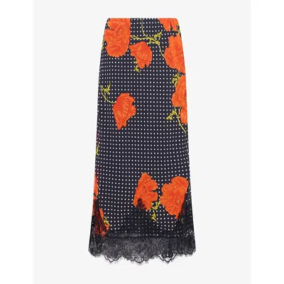 Never Fully Dressed Womens Poppy Lace-trim Mesh Midi Skirt Black