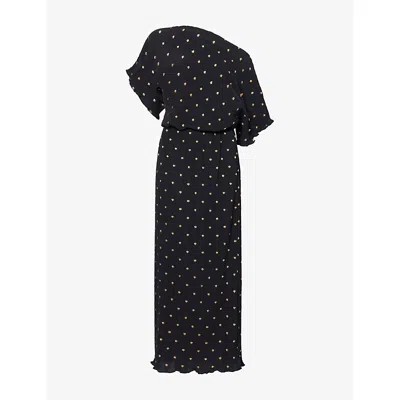 Never Fully Dressed Womens Tilly Polkadot Plissé Midi Dress Black Xl