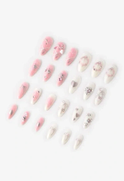 Never Have I Ever Hearts Of Pearls Almond Press On Nails In Pink