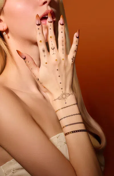 Never Have I Ever Women's Boho Babe Temporary Tattoo Set In Gold And Silver In Pink