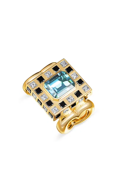 Nevernot 18k Yellow Gold ‘let's Play Chess' Blue Topaz Ring In Gold