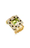 NEVERNOT 18K YELLOW GOLD ‘LET’S PLAY CHESS’ GREEN PERIDOT RING