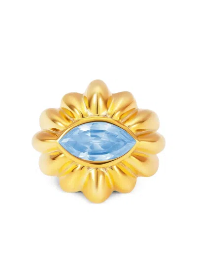 NEVERNOT 18K YELLOW GOLD SHOW AND TELL BLUE TOPAZ RING