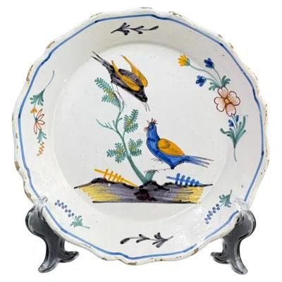 Pre-owned Nevers 18th Century French Faience  Plate - Chinoiserie Bird Decor - 9 In In Gray