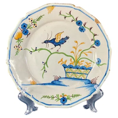 Pre-owned Nevers 18th Century French Faience  Plate - Chinoiserie Bird Decor - 9 In In Sand