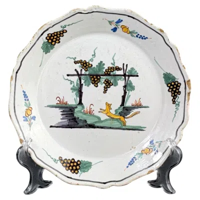 Pre-owned Nevers 18th Century French  Faience Plate, Hand-painted Grape & Fox Motif, 8.9 In In Purple