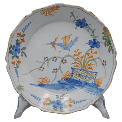 Pre-owned Nevers Faience Plate, 18th Century French, Chinoiserie Decor, 23cm In Gray