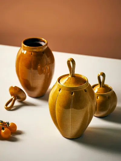 Neville Tatham Slipware Large Jars (set Of 2) In Orange