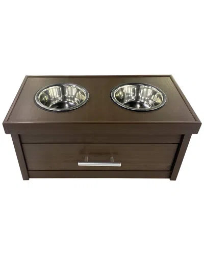 NEW AGE PET DISCONTINUED NEW AGE PET ECOFLEX PIEDMONT 2-BOWL DOG DINER WITH STORAGE DRAWER -RUSSET