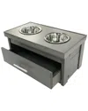 New Age Pet Ecoflex Piedmont 2-bowl Dog Diner With Storage Drawer -grey In Grey