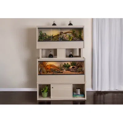 New Age Pet Ecoflex Two Large Reptile Enclosures With Matching Stacker And Low Cabinet Stand Set In Tan